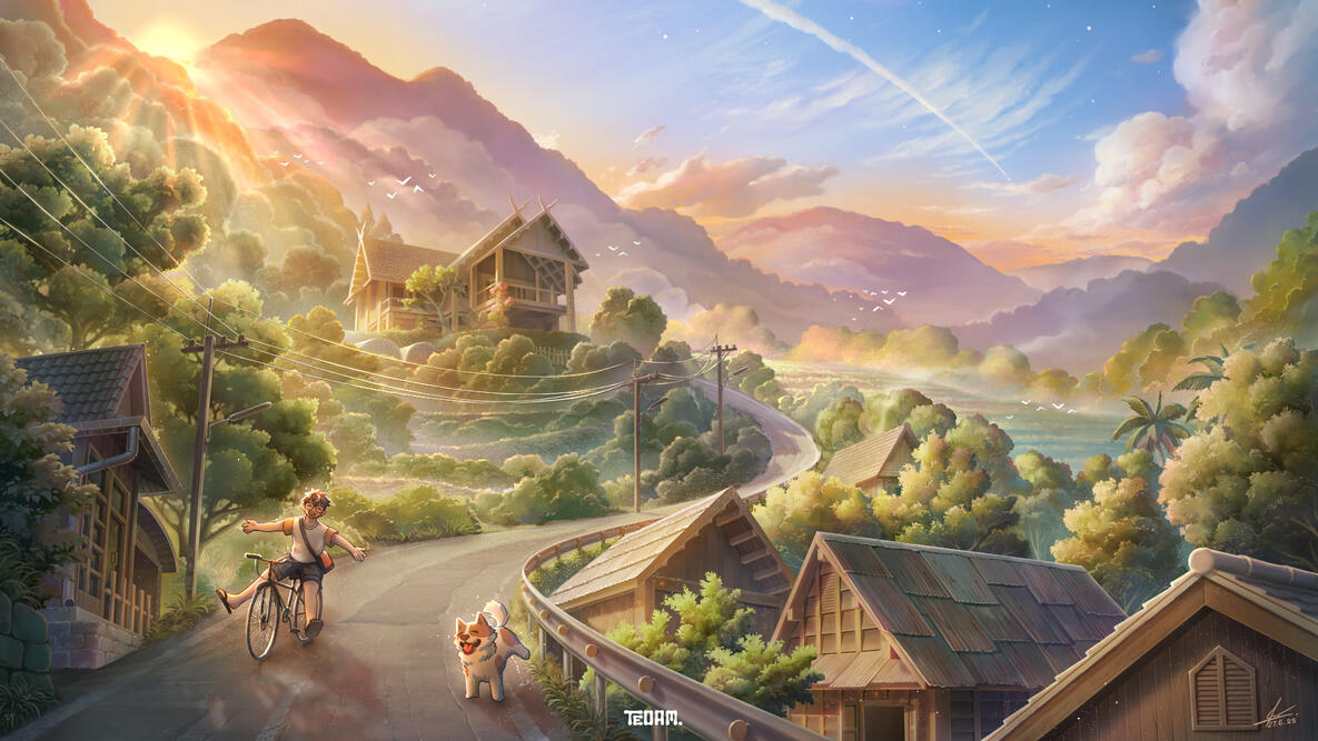 Town, village, many houses